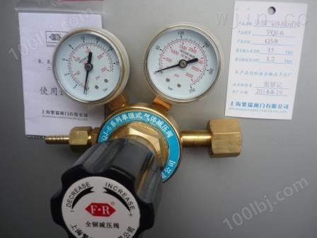 上海繁瑞单级氮气减压阀YQJ-6单级氦气减压器YQJ7单级氩气减压表YQJ